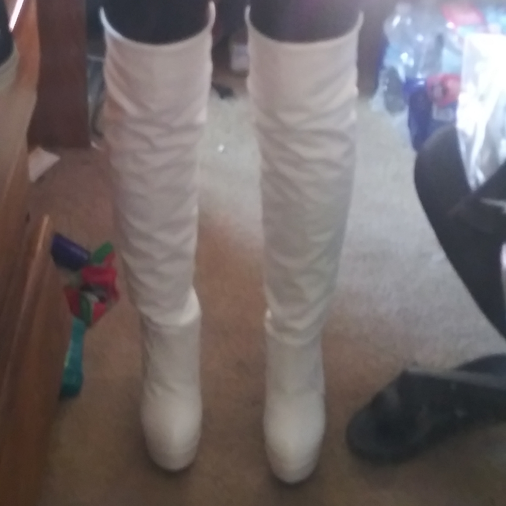 Womens white over the knee high heel boots
